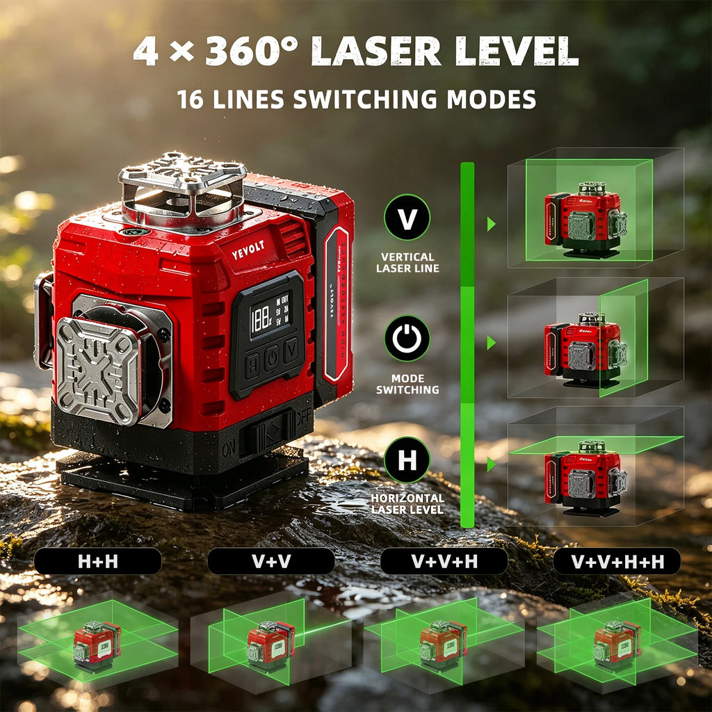 YEVOLT Laser Level 360 Self Leveling with Tripod 4D Lazer Level 4x360° Cross Line Laser for Construction Project Renovation Tool