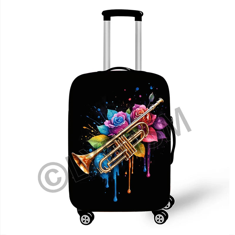 Musical Notes Luggage Cover Rock Guitar Piano Drum Graphic Suitcase Covers Elastic Trolley Case Protective Cover for Travel