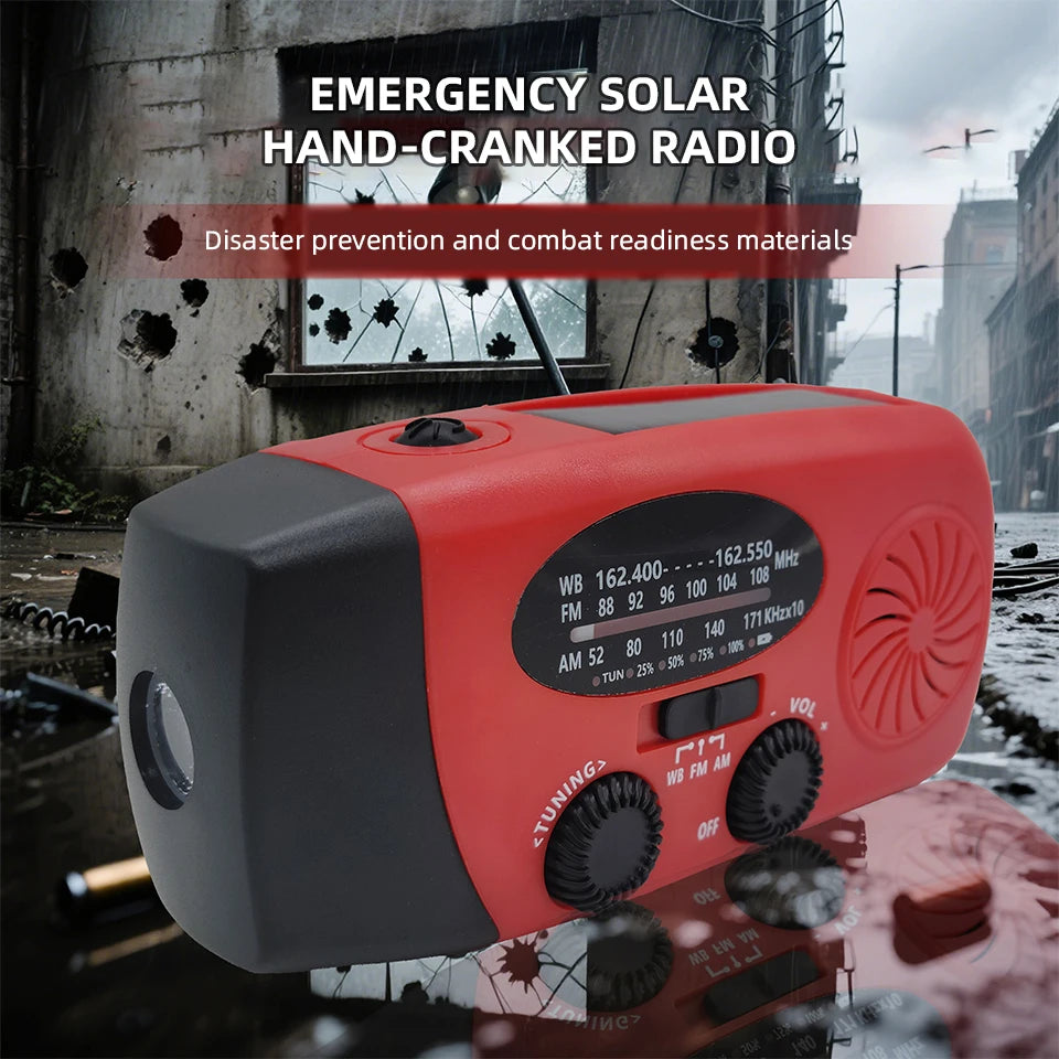 Multi-Functional Hand-cranked Power Generator Radio Solar Flashlight Outdoor Combat Disaster Prevention FM AM WB NOAA Power Bank