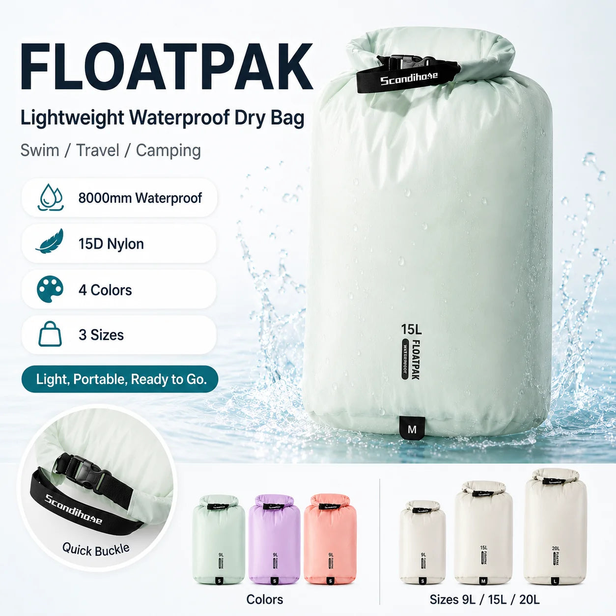 Waterproof Dry Bag Ultralight Clothing Storage Bag Lightweight Roll Top Travel Packing Organizer for Luggage Swimming Outdoor