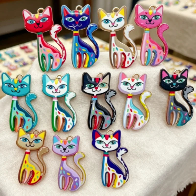 12pcs Color Printed Cat Pendant DIY Jewelry Making Fashion Earrings, Necklaces, Bracelets, Pendant Accessories
