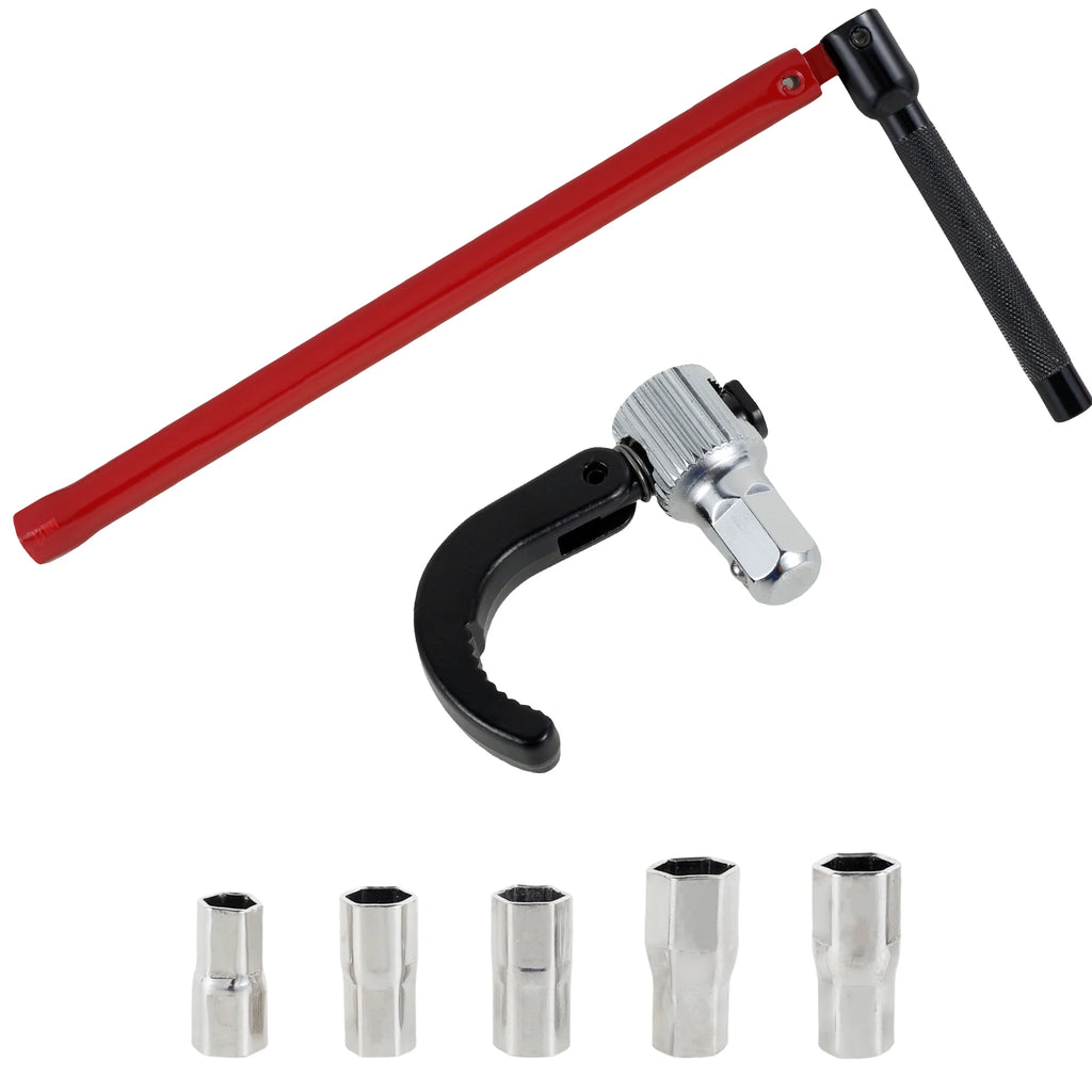 Faucet Wrench Carbon Steel Plumber Socket Wrench with 5 Sockets and 1 Chuck Tap Back Nut Sink Basin Wrench Tap Installation Tool