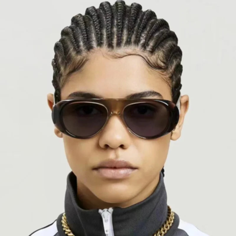 Hiking Camping 4pcs Sets Fashion Women Large Frame Anti Light Glasses UV400 Oval Female Advanced Minimalist Style Glasses