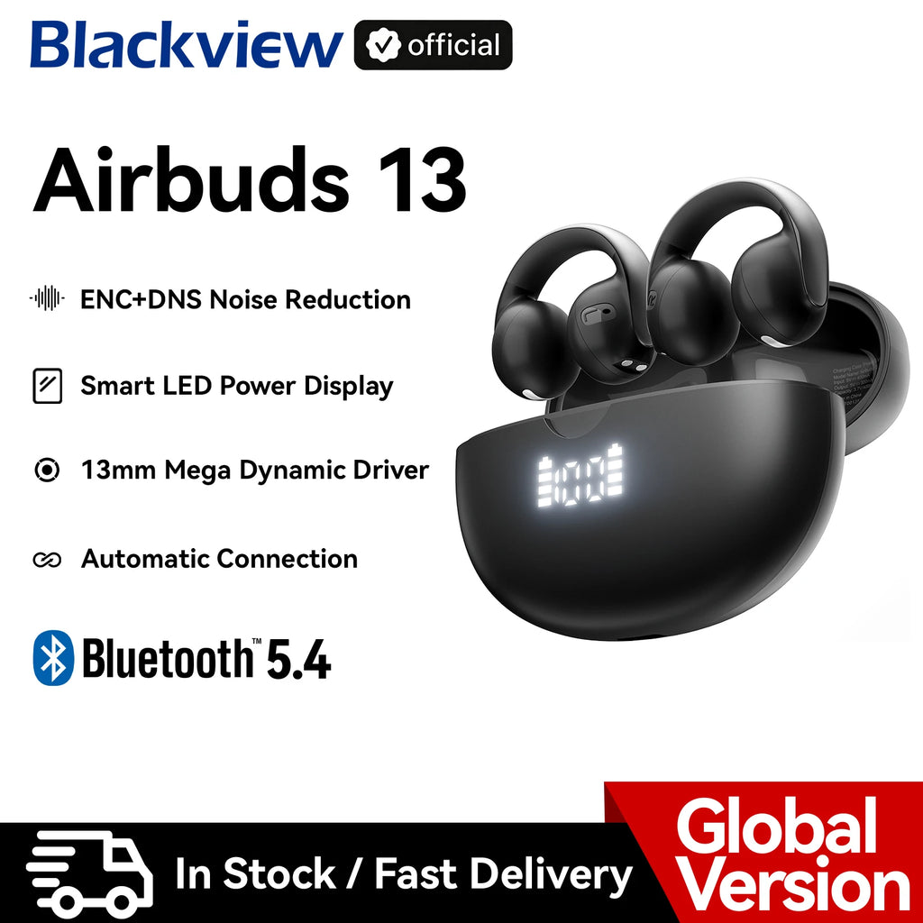 Blackview AirBuds 13 OWS Ear Clip Headset with LED Display IPX7 Waterproof 400mAh Bluetooth 5.4 Sports Earphones with Mic