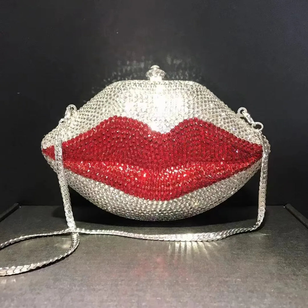 New Arrival Mouth Crystal Evening Bag Yellow/AB Diamond Wedding Bridal Clutches Purses Women’s Rhinestone Mini Minaudier Handbag