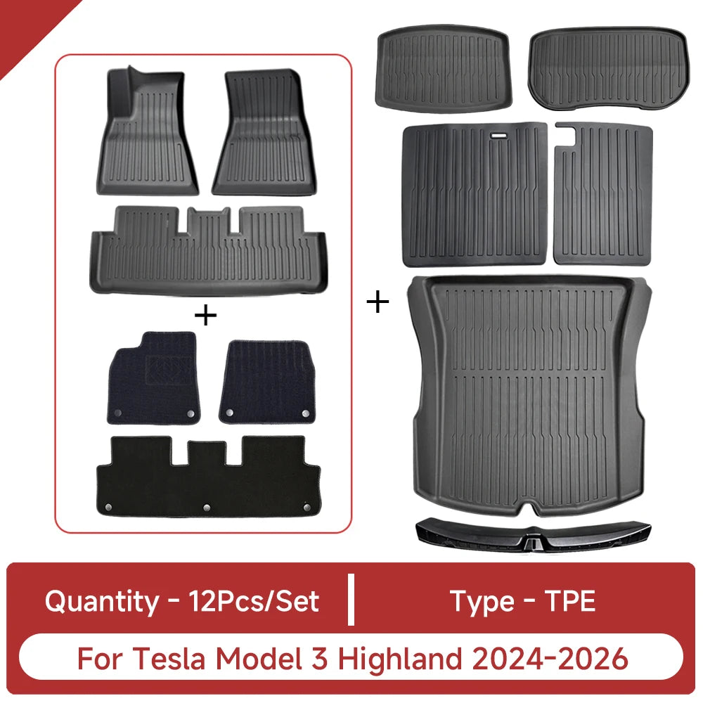 For Tesla Model 3 Highland Accessories TPE Floor Mat Cargo Liner Waterproof Trunk Mat for Tesla Model 3 Highland 2024-2026