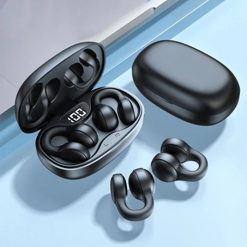 Wireless Bluetooth Earphones Clip-on Noise Reduction Earbuds for IPhone Hifi music Power Display headphones Comfort Headsets