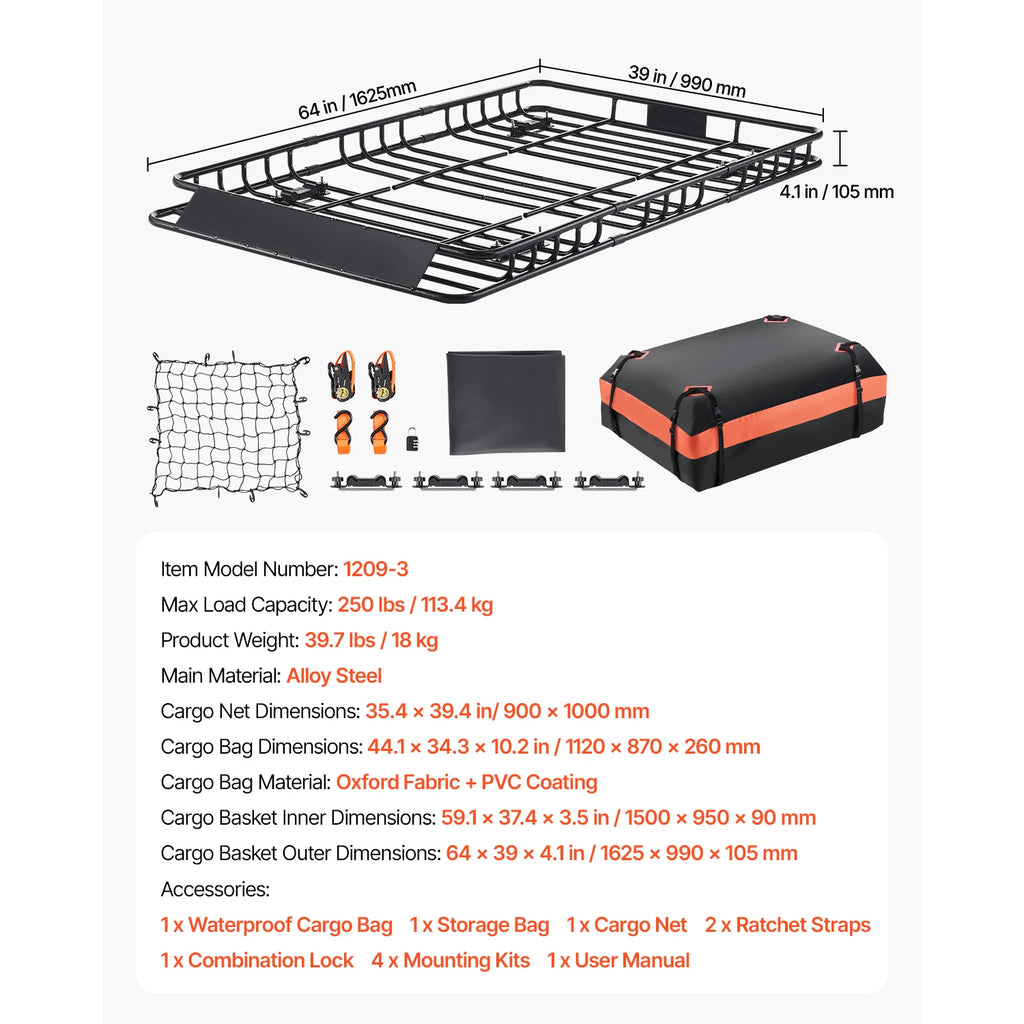 SucceBuy Roof Rack Basket 64x39x4.1" Universal Rooftop Cargo Carrier Anti-Rust Alloy Steel Car Top Luggage Holder for SUV Truck