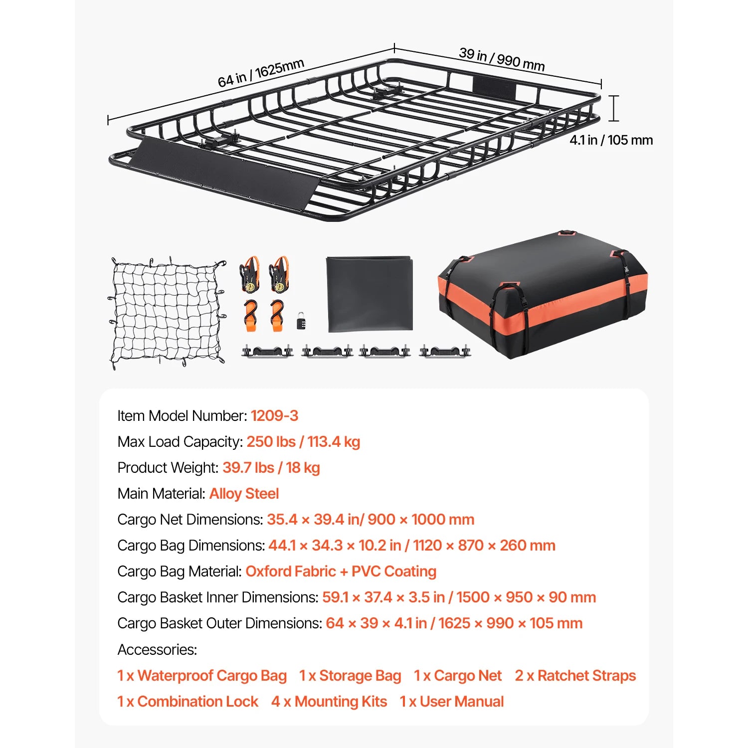 SucceBuy Roof Rack Basket 64x39x4.1" Universal Rooftop Cargo Carrier Anti-Rust Alloy Steel Car Top Luggage Holder for SUV Truck