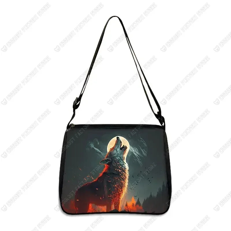 Howling Wolf Under The Moonlight Handbags Baby Wolf Messenger Bag Cool Howling Wolf Shoulder Bag Crossbody Bag Phone Holder