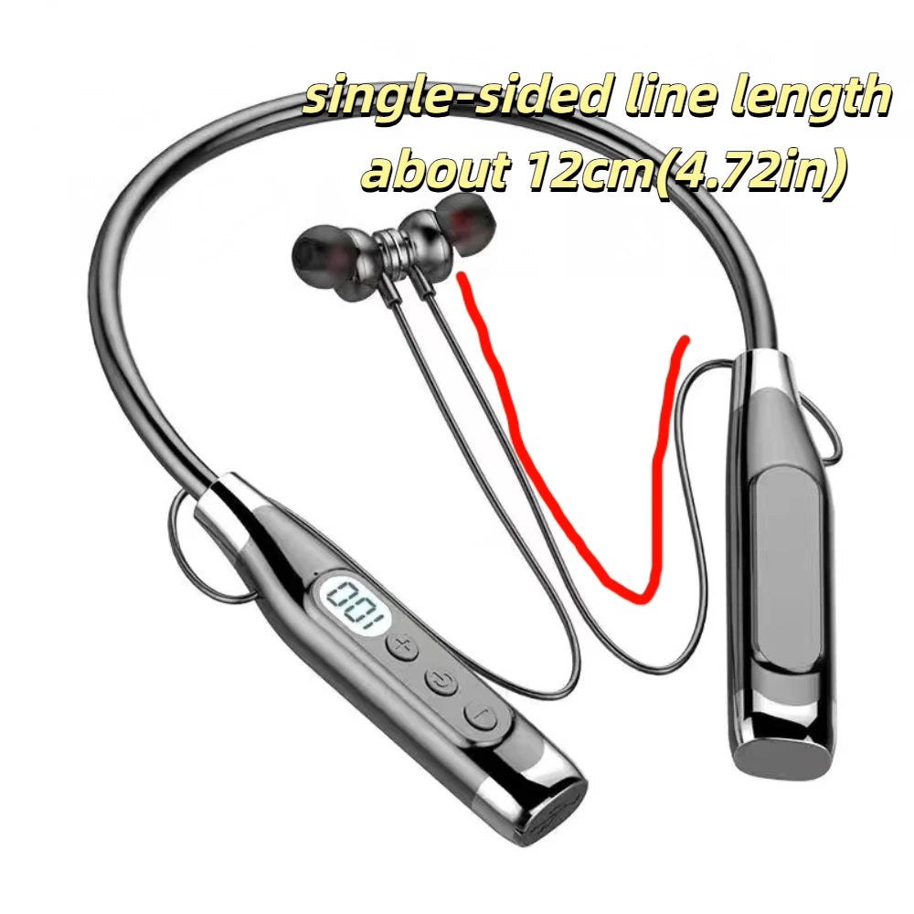 LED Digital Display Neckband Headphones Neck-mounted 3D Stereo Wireless Bluetooth Earphones Mega Bass Waterptoof Sports Headsets