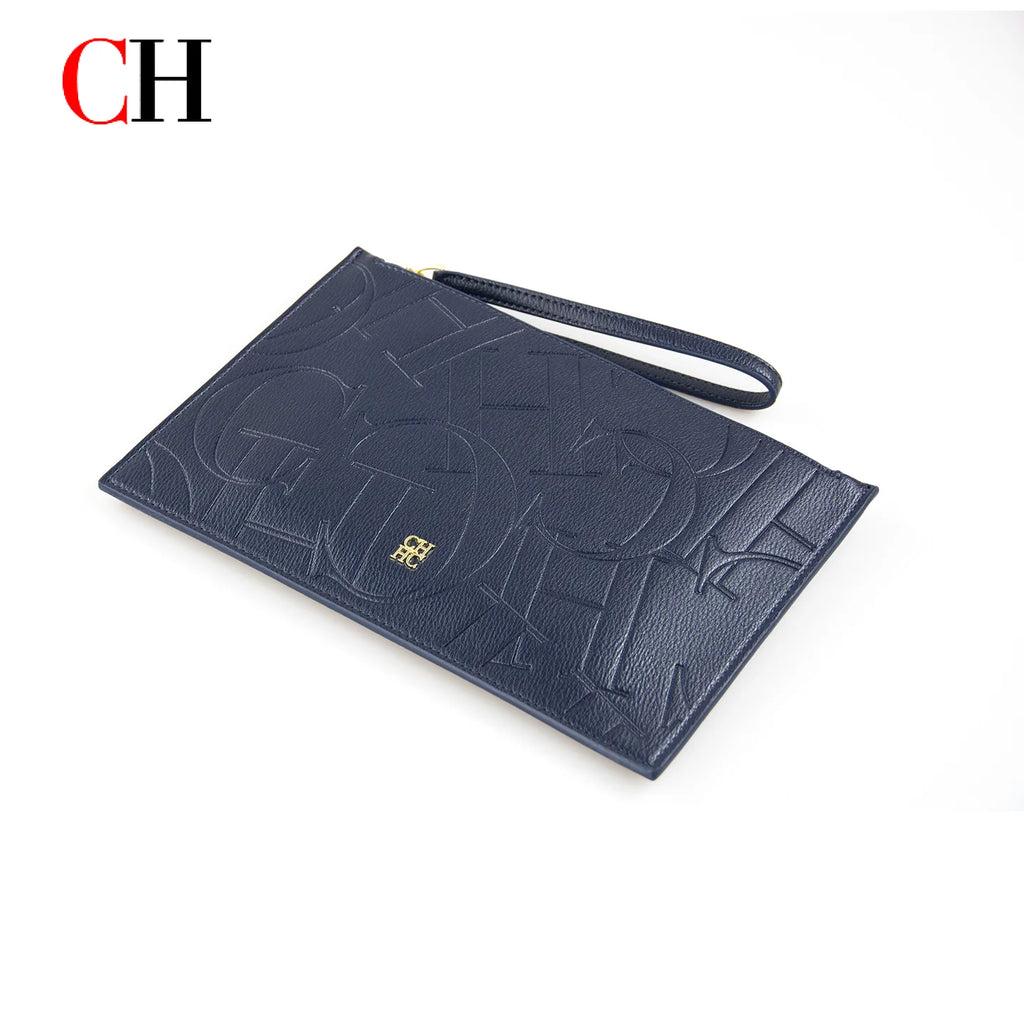 CH Women Embossed Letter Wristlet Clutch Bag Zipper Handbag Elegant Evening Pouch for Party Travel and Daily Use