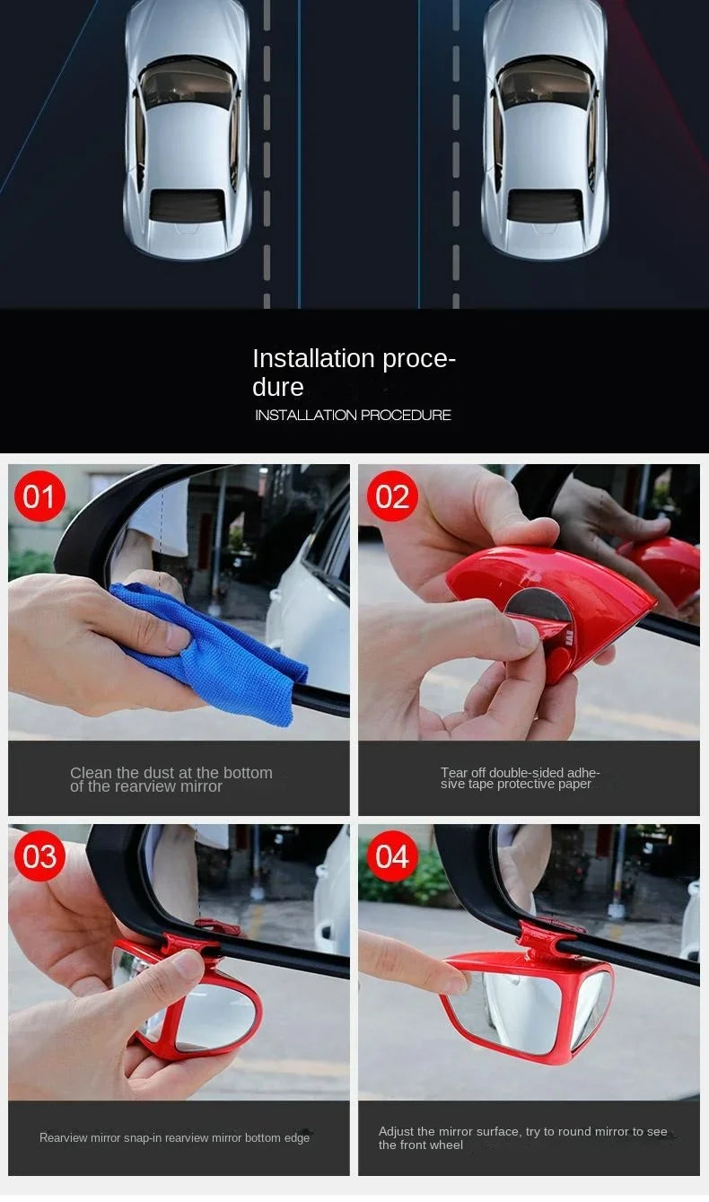 Car Blind Spot Rear View Mirror 360° Rotation Adjustable Auxiliary Rearview Mirrors Auto Rear View Parking Safety Driving