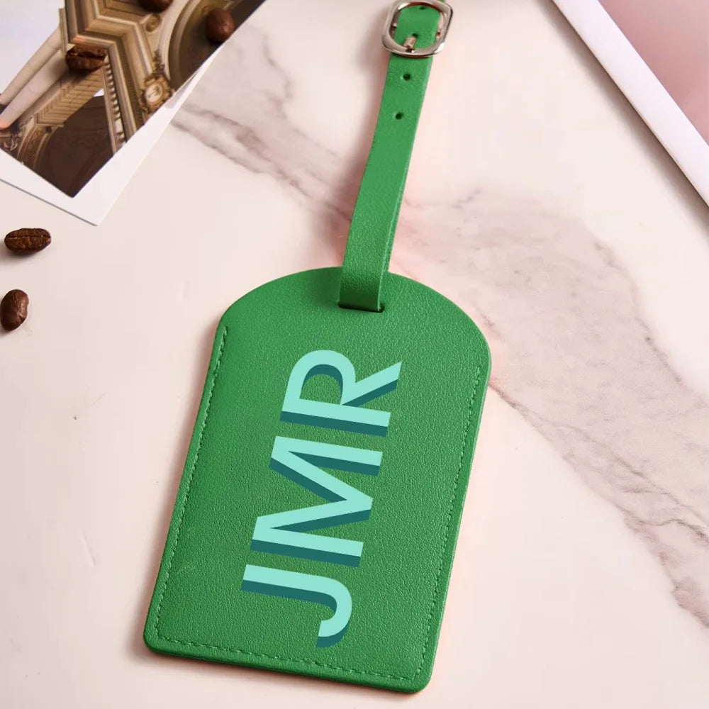 Customized Initial PU Leather Luggage Tag, Personalized UV Printed Letter Suitcase ID Label, Travel Gift for Women Men