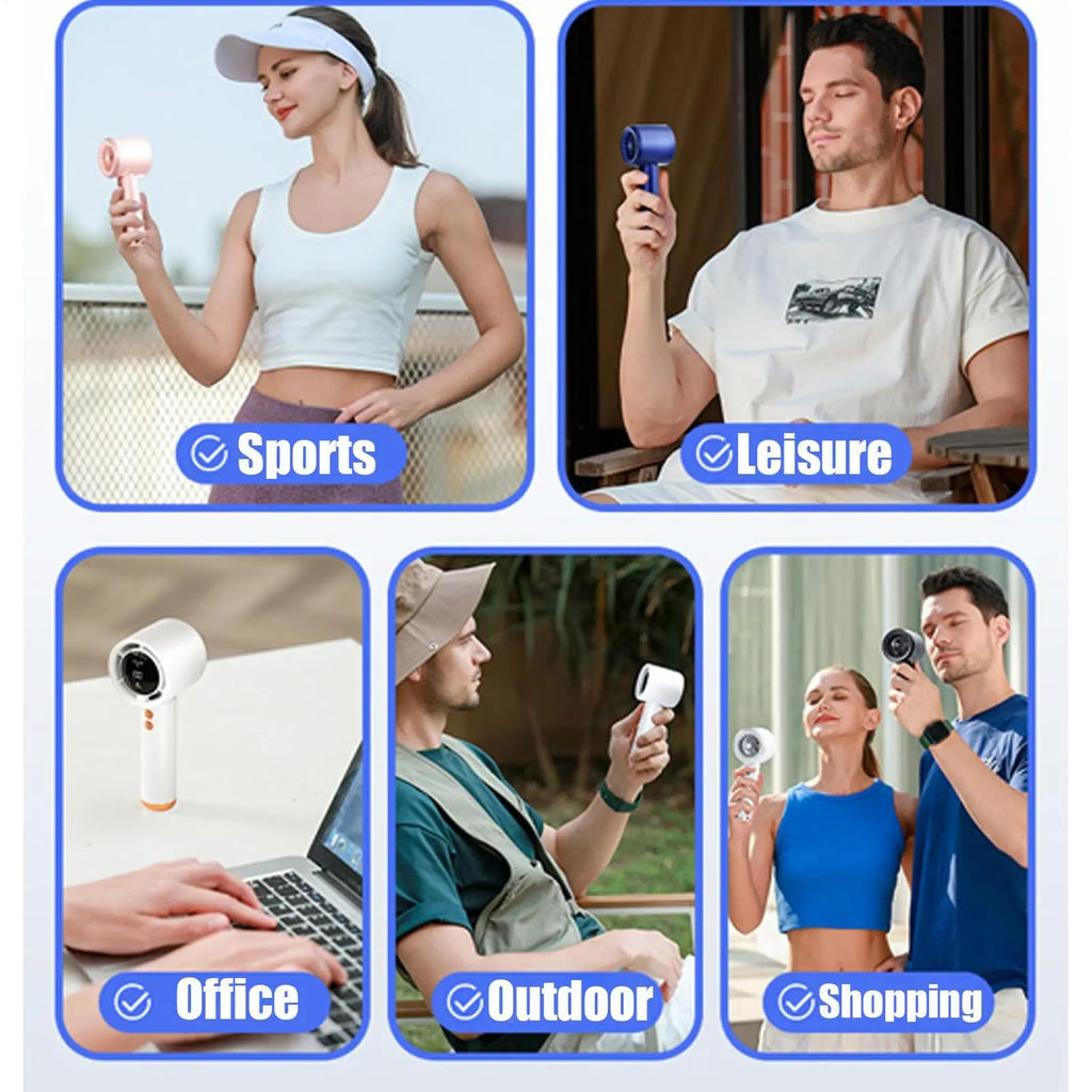 Mini Handheld Turbo Fan 2026 USB Rechargeable Portable Air Cooler LED Display Adjustable Quiet Travel Fan
