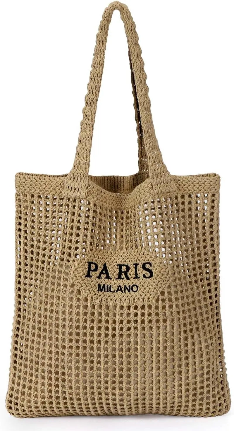 Crochet Tote Bag for Women, Crochet Mesh Beach Tote Bag Summer Vacation Aesthetic Boho Knit Bag for Women