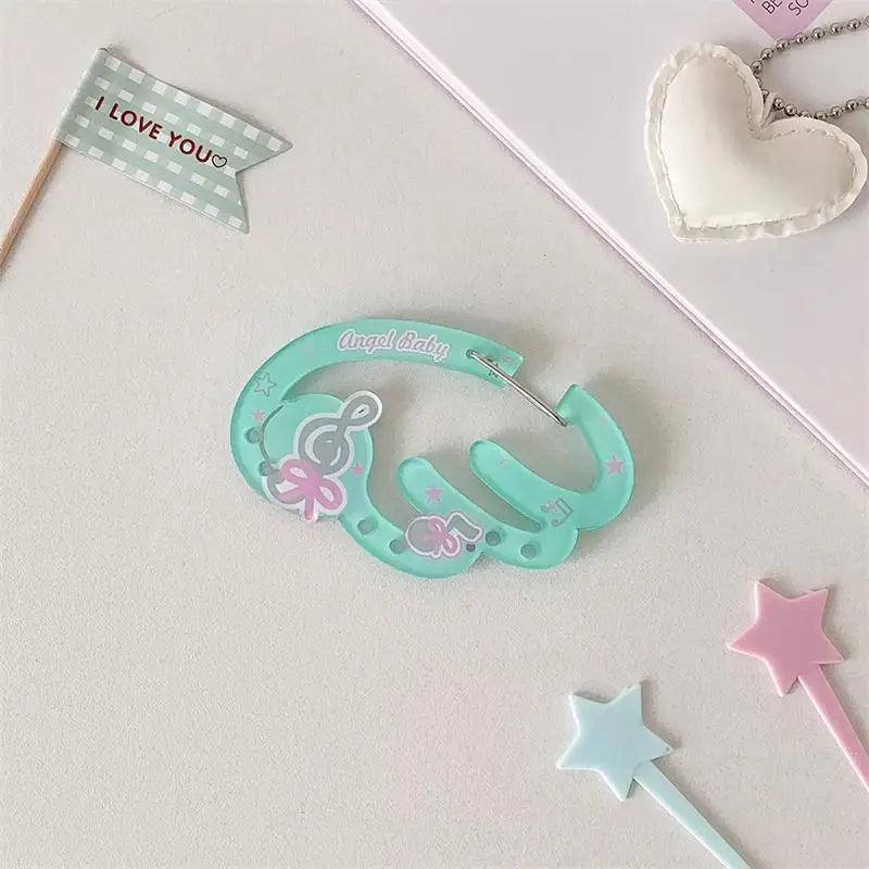 INS Candy Color Wings Shape Acrylic Carabiner Cute Strawberry Clover Mountaineering Buckle Keychain Multipurpose Keyring Hook