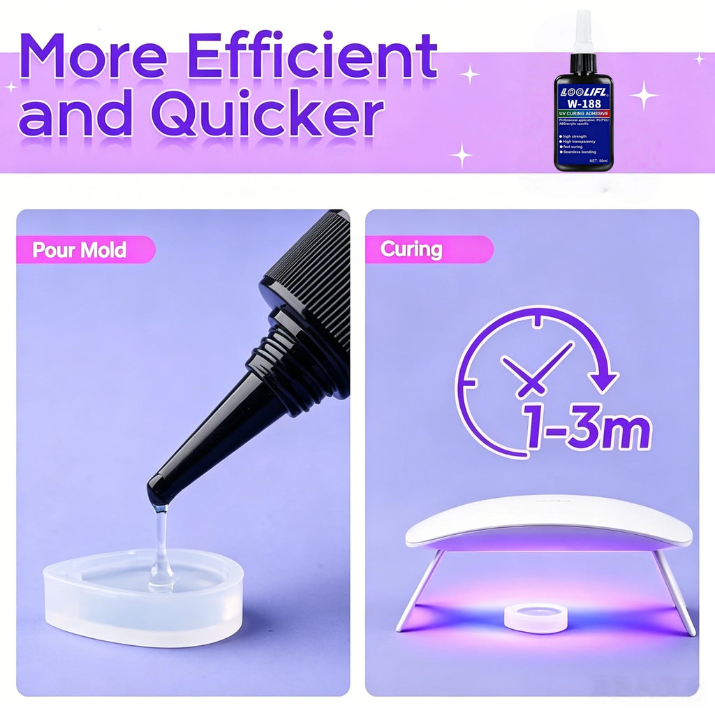 LOOLIFL W-188 50ml UV Curing Adhesive High Strength Clear UV Resin Glue Fast Cure Seamless Bond for ABS PC PVC Acrylic DIY Jewelry Craft Repair