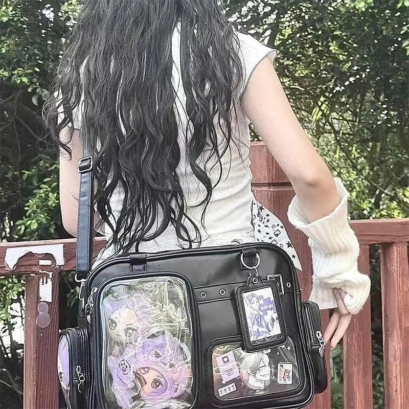Japanese Tote Bag Fashion Concert Shoulder Bag Student Backpack Transparent Multi-pocket Messenger Bag Zipper Storage Pain Bag