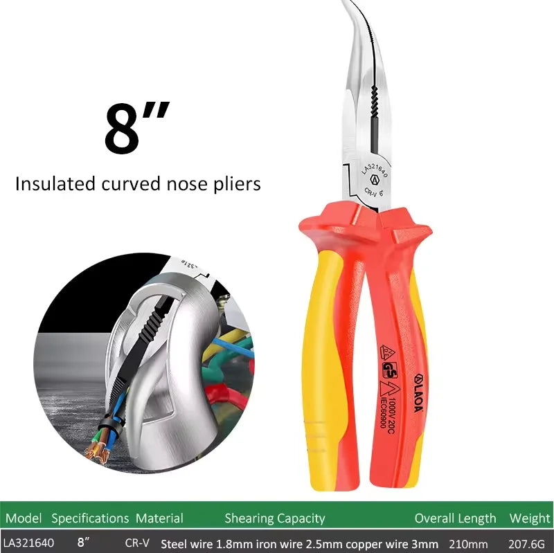 LAOA VDE Wire Cutters 6'' 7'' 8'' Insulated Combination Diagonal Needle Nose Pliers Electrician Tool High Voltage Resistance