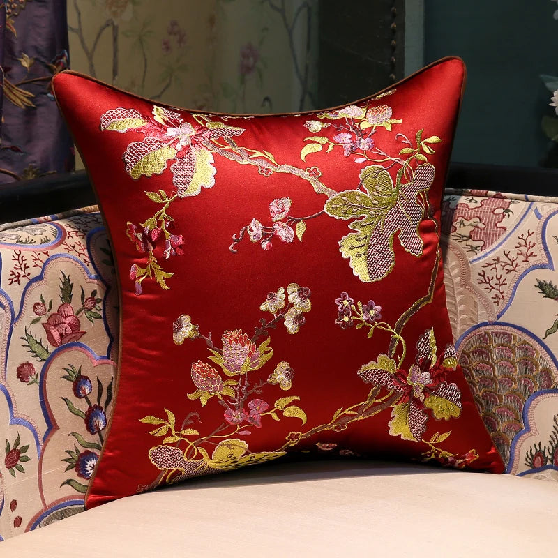 New Chinese-style Throw Pillows Classical Embroidery Rosewood Sofa Cushions for Living Room Large Headboard Backrest Cushions