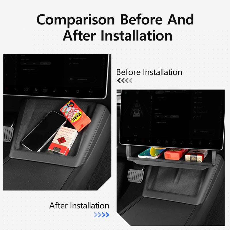 Under-Screen Storage Box For Tesla Model 3 Highland Hidden Fold Able Storage Box Car Storage Modification Parts Interior Design
