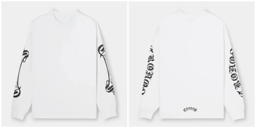 CRONOS Men's Oversized Long Sleeve T-Shirt Gothic Script Print Streetwear Tee Casual Hip Hop Fashion Gym Fitness Workout Tops