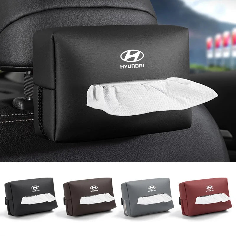 1PC Car Seat Backrest Leather Hanging Tissue Box For Hyundai Tucson IX35 I30 I20 Kona Coupe Veloster I40 Getz Auto Accessories