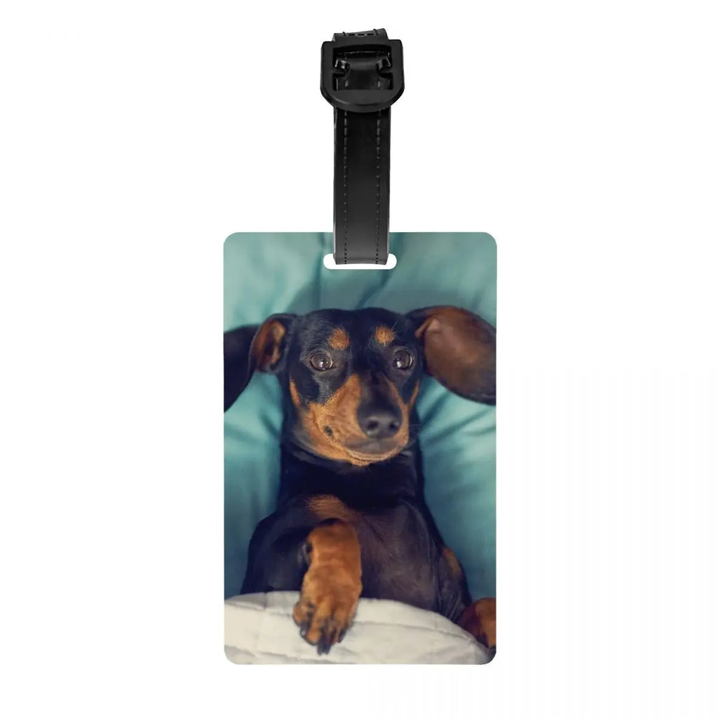 Custom Cute Dachshund Sausage Dog Luggage Tag With Name Card Puppy Animal Privacy Cover ID Label for Travel Bag Suitcase