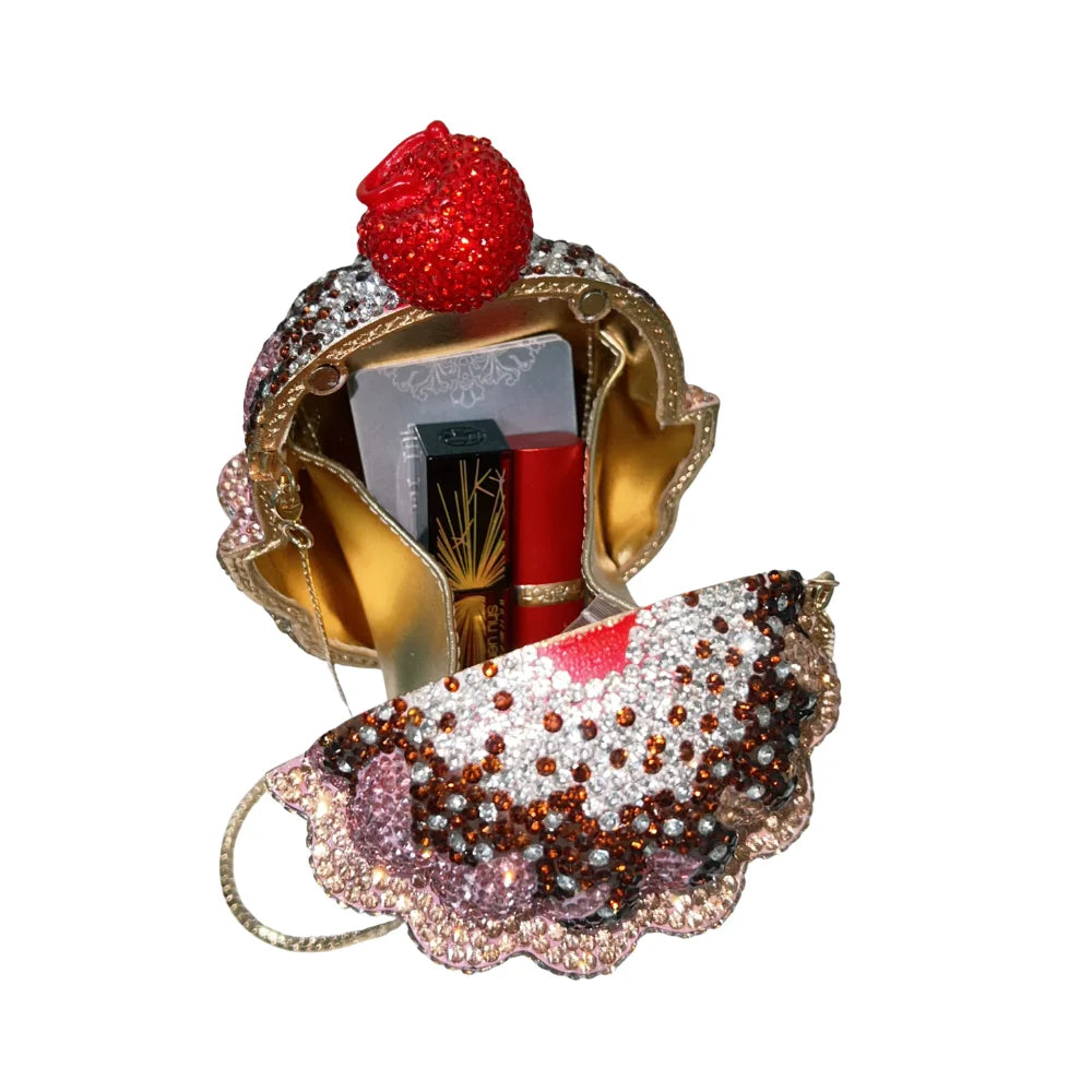 Sparkly Full Crystal Ice Cream Cup Clutch Bag Luxury Women Evening Handbag Crossbody Purse for Party Wedding Cocktail Events