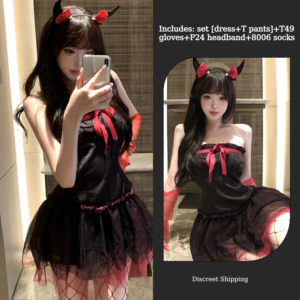 New Year's Outfit Bow Strapless Spicy Girl Suspender Dress Sexy Spicy Girl Lingerie Passionate Role-playing Halloween Set