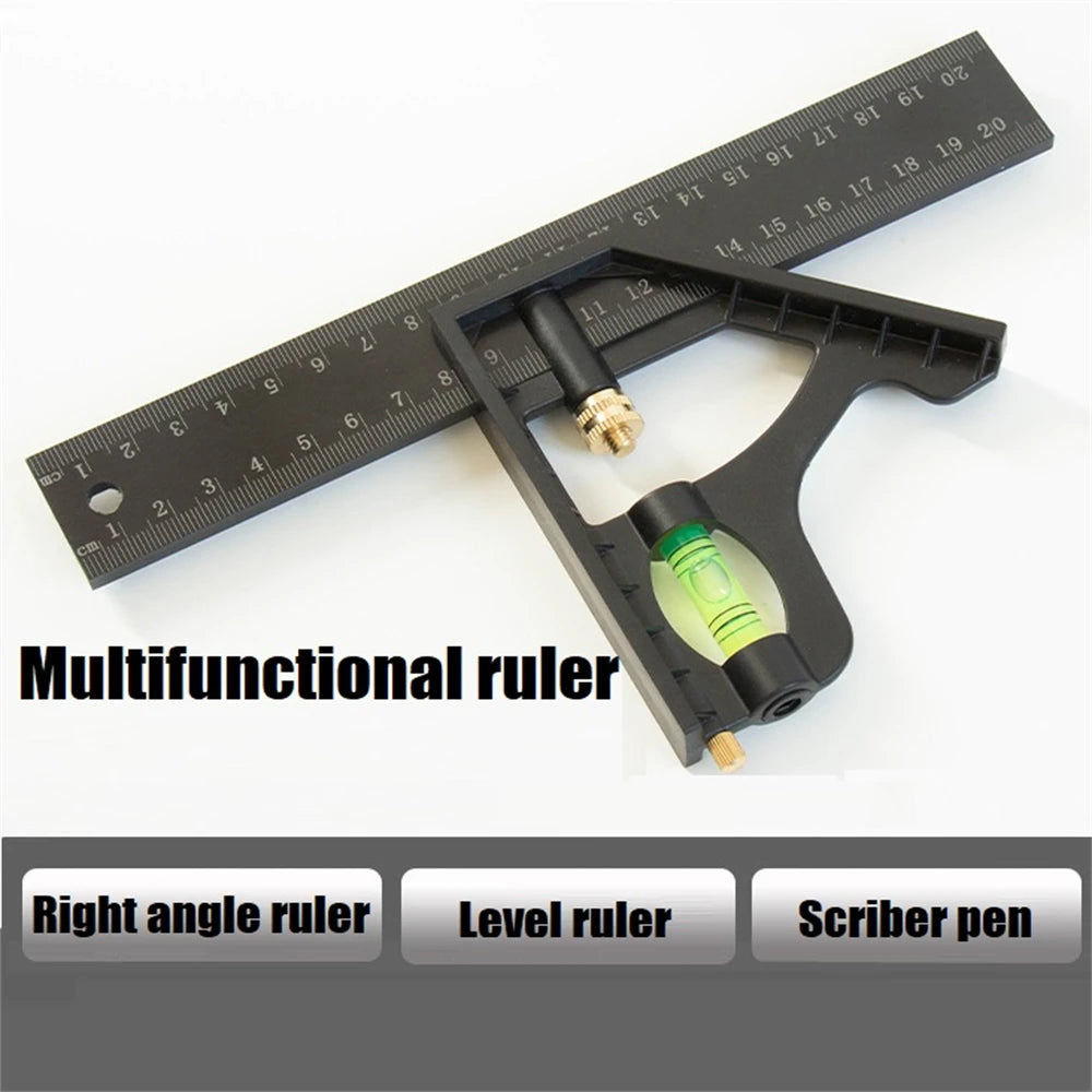 15cm/20cm Adjustable Combination Right Angle Ruler 45 / 90 Degree with Bubble Gauge Measuring Tools Levelling Instrument