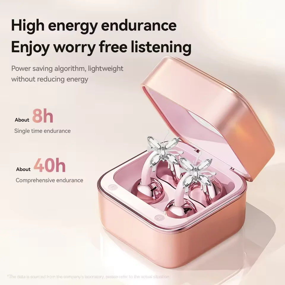 Clip On Open Ear Bluetooth 6.0 Earbuds, Jewelry Box LED Mirror Fill Light, HiFi Stereo Headphones, Fashion Gift For Women