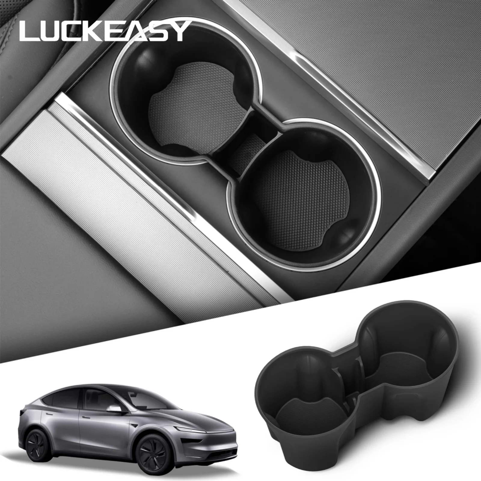 LUCKEASY for 2025 2026 Tesla Model Y Launch Juniper/Standard RWD/YL Car Water Cup Holder Tray Central Console Cup Box Tidying ﻿