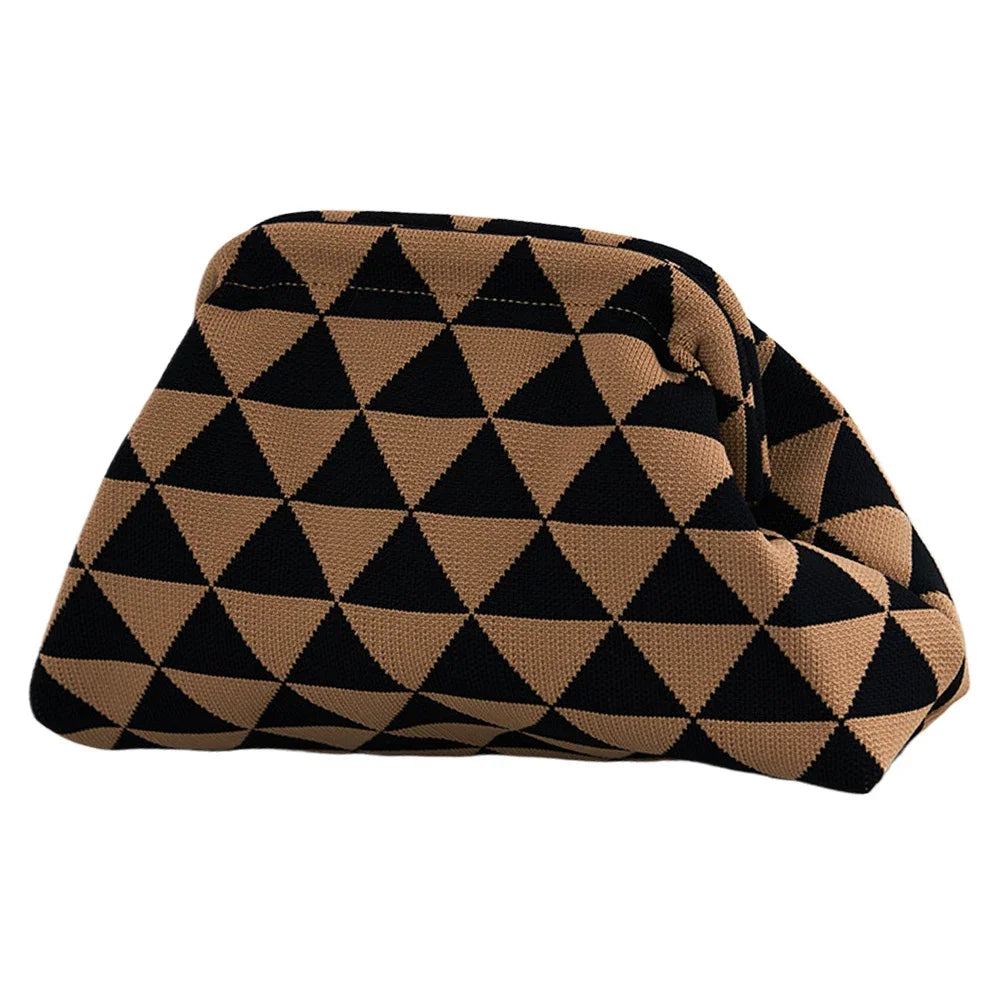 Summer Beach Clutch Bag for Women Woven Crochet Handbags Purses Knitting Dumpling Clutch Ruched Cute Cloud Casual Colorblock Bag