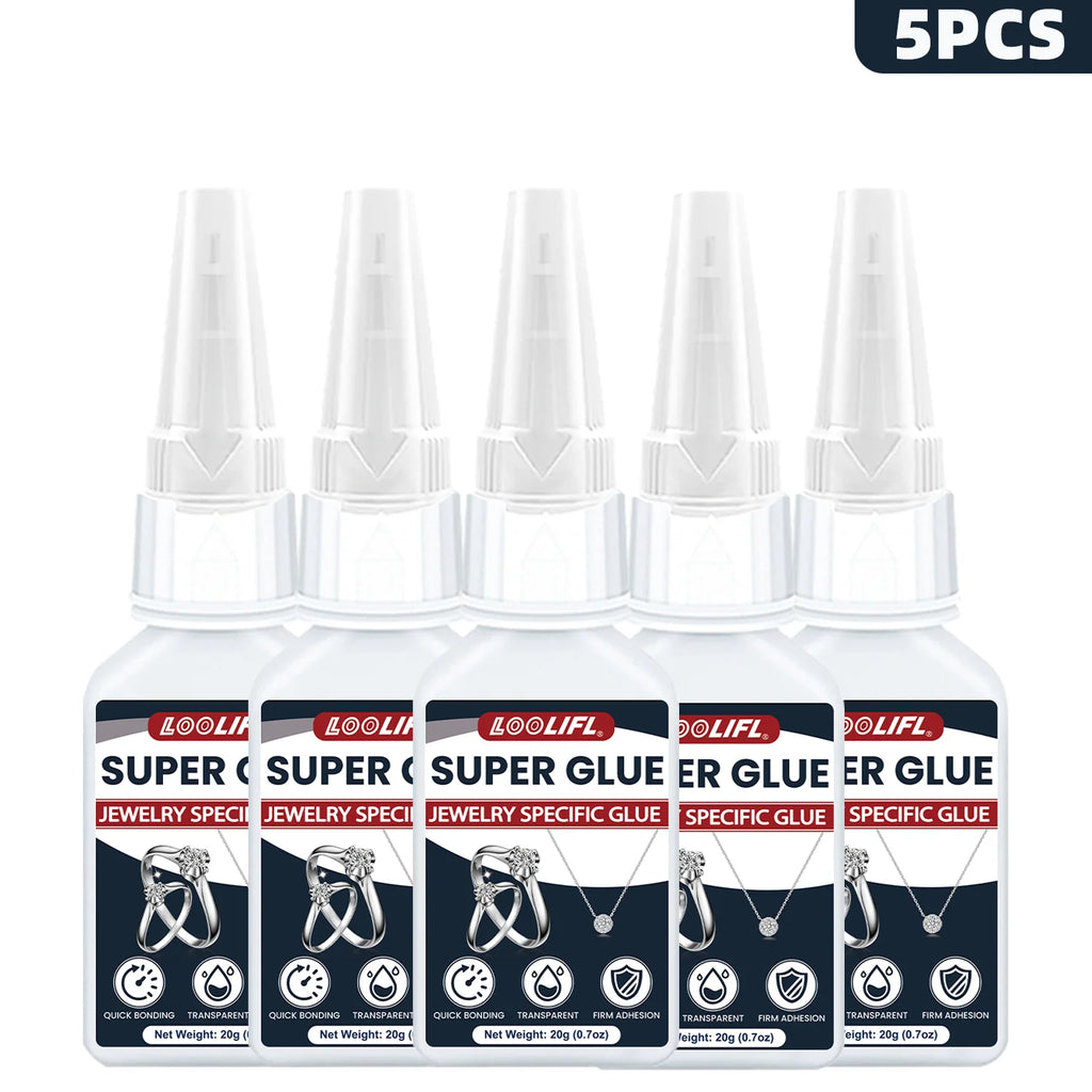 LOOLIFL 20g Jewelry Super Glue - Clear Strong Adhesive for Rings, Necklaces, Earrings & DIY Crafts, Quick Bonding Repair 1-5pcs