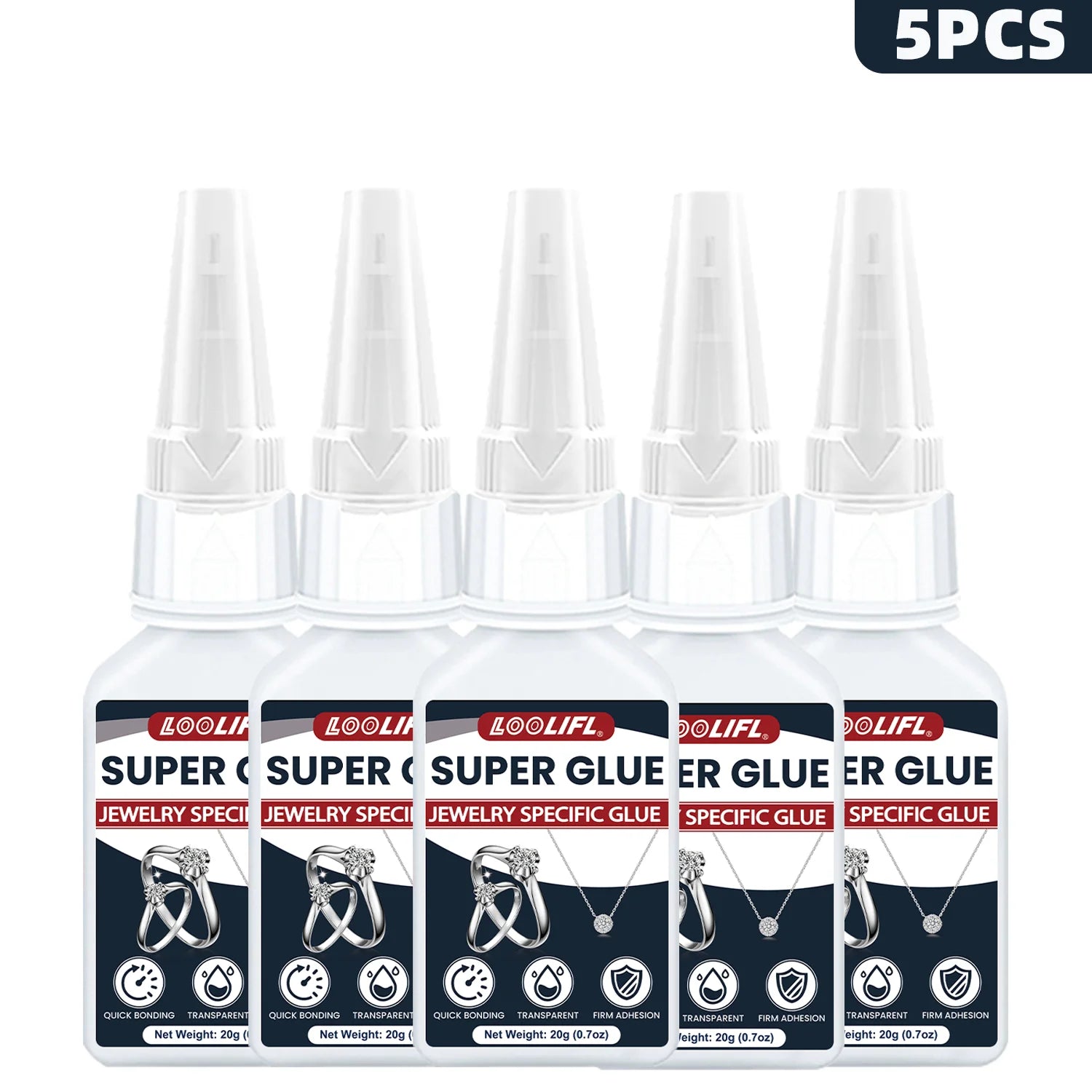LOOLIFL 20g Jewelry Super Glue - Clear Strong Adhesive for Rings, Necklaces, Earrings & DIY Crafts, Quick Bonding Repair 1-5pcs
