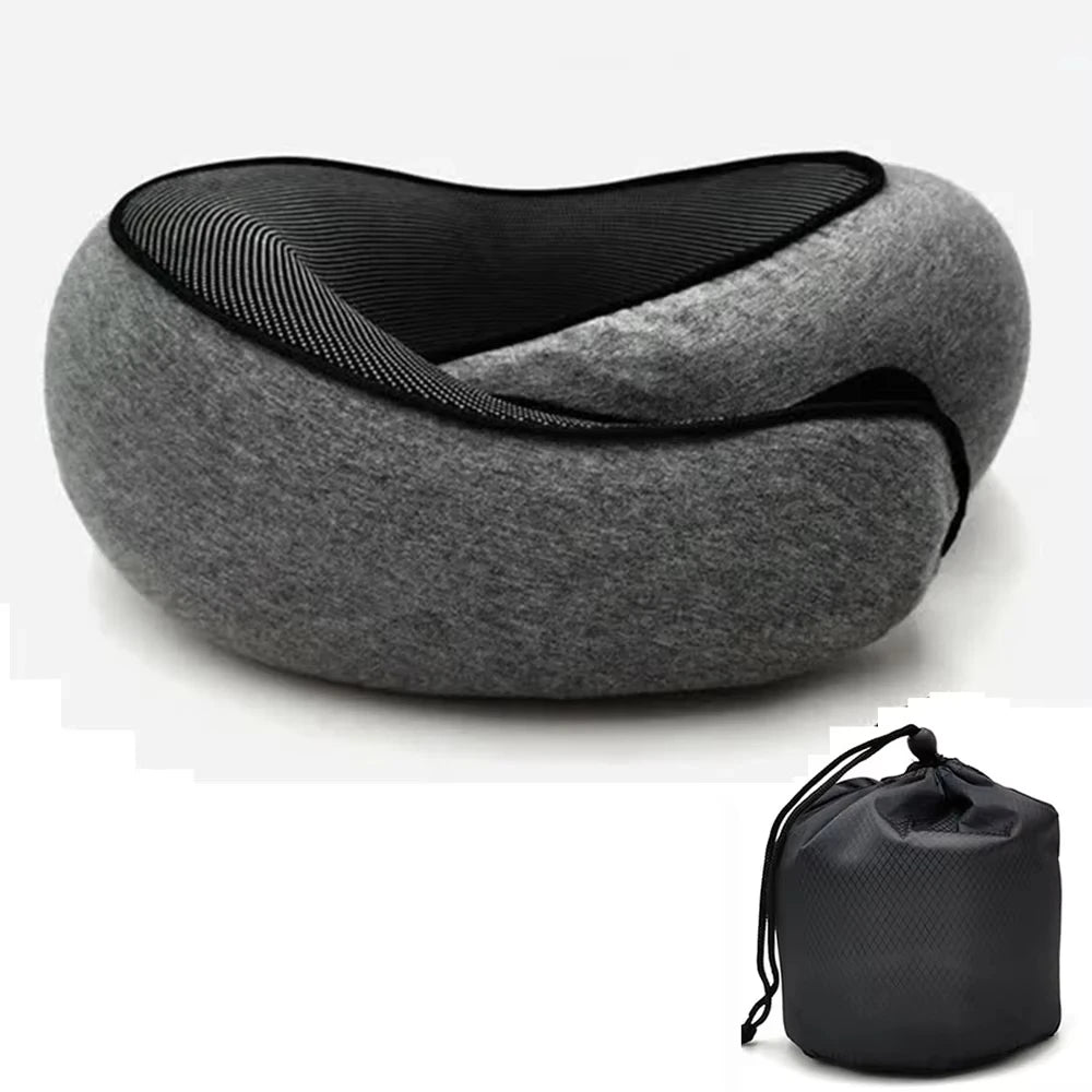 1 Pcs Pure Memory Foam Neck Pillow For Airplanes Comfortable Breathable Cover 360° Support Stowable Pillows For Sleeping Car