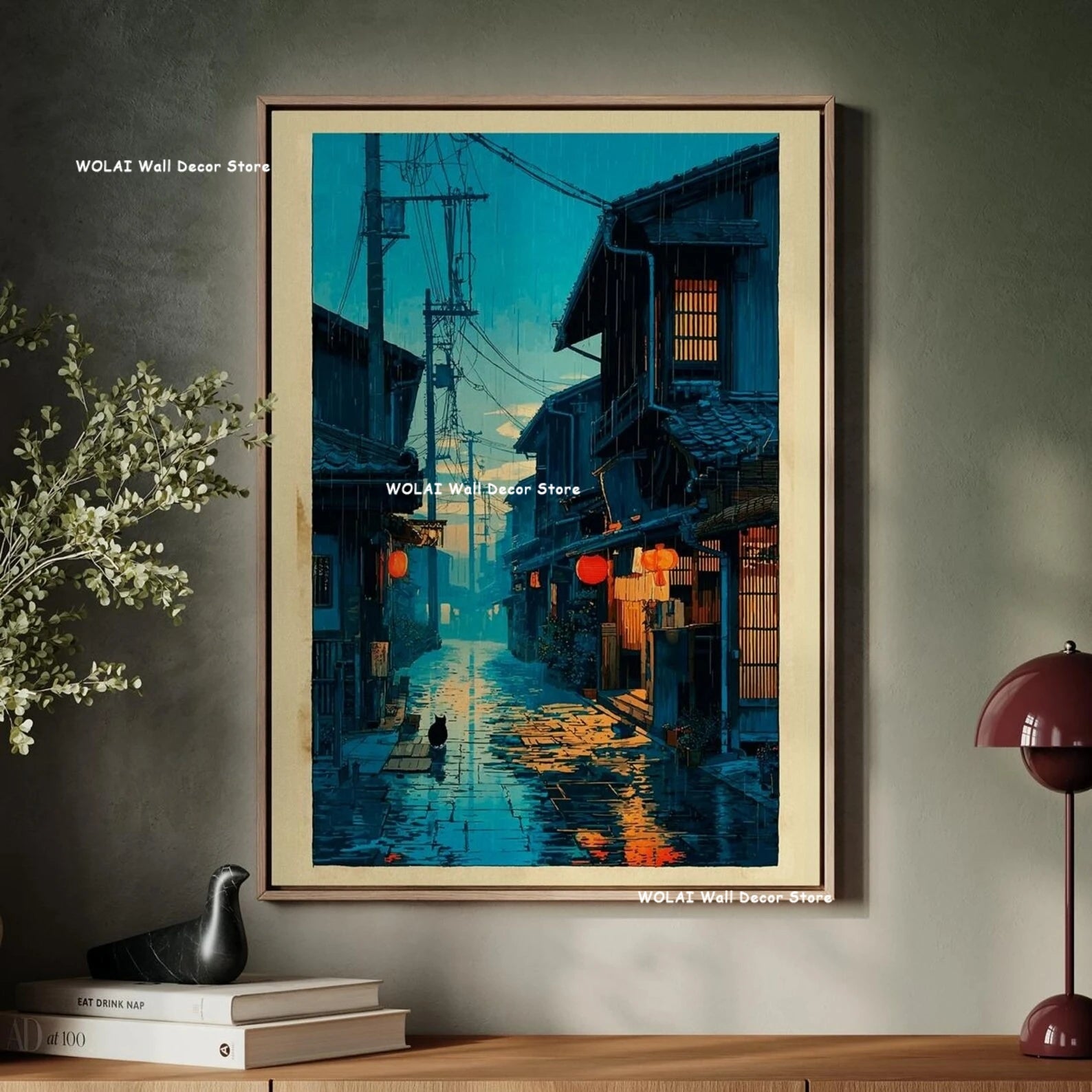 Anime Cafe Shop and Bicycle Canvas Poster Ghibli Work Anime Style Street Cafe Scene Wall Art Printing for Living Room Home Decor
