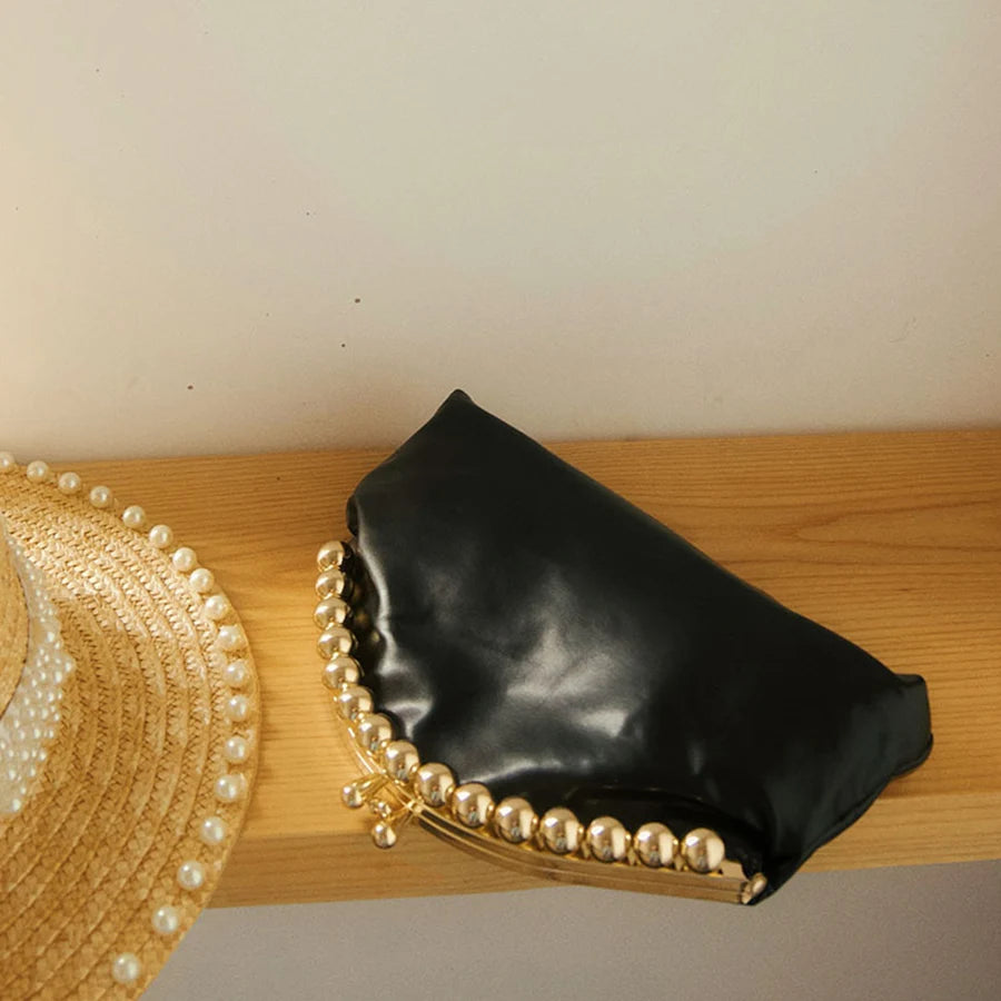 Women's beaded decorated evening bag pu leather clutch bag party dinner bag prom bag dress bag wedding chain shoulder bags bolsa