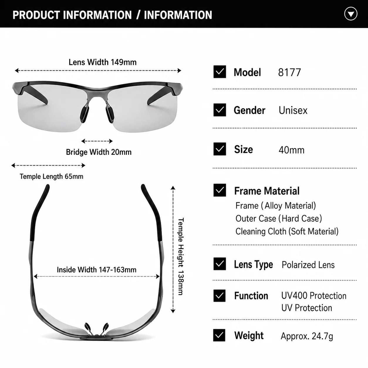 Photochromic Sunglasses Men Polarized Day Night Driving Chameleon Glasses Anti-Glare Change Color Sun Glasses
