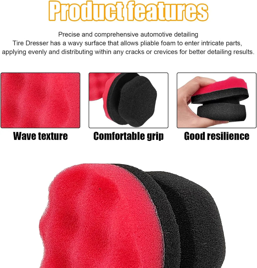 2 Pieces Tire Dressing Applicator Washable 4 Inch Car Detailing Foam Sponge Flat /Wave for No Mess Tire Detailing Supplies