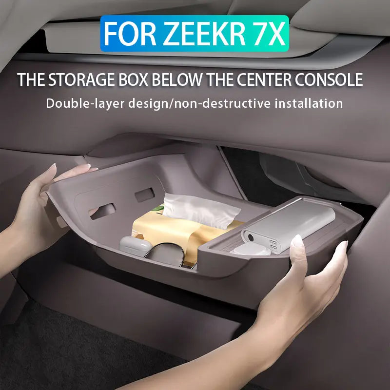 For ZEEKR 7X 2025 The storage box below the center console Double-layer silicone storage box Car interior accessories