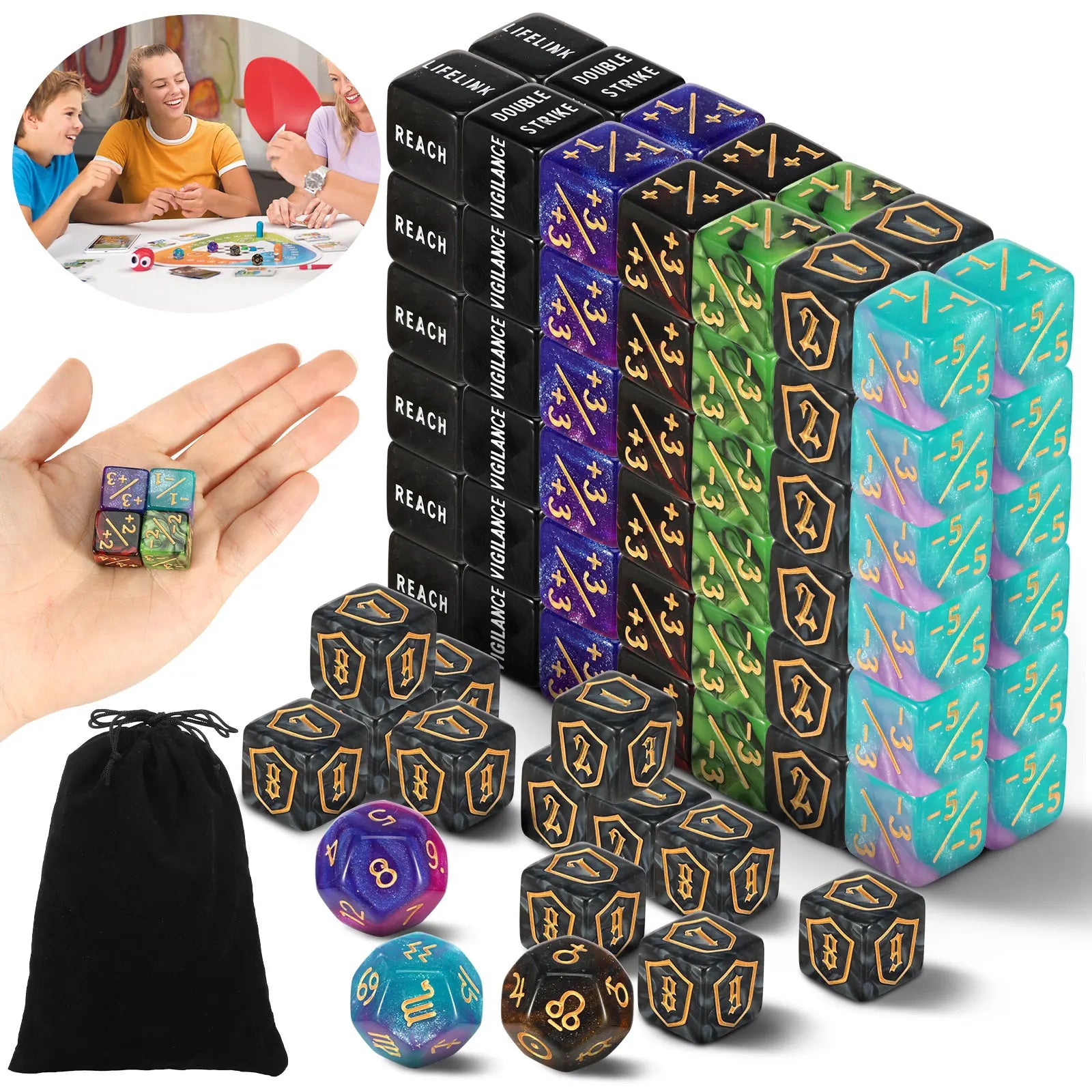 99/53Pcs Counter Dice Set Acrylic Plus and Minus Dice Set Keyword Counter Decora Portable Card Games Prop for Home Family Party