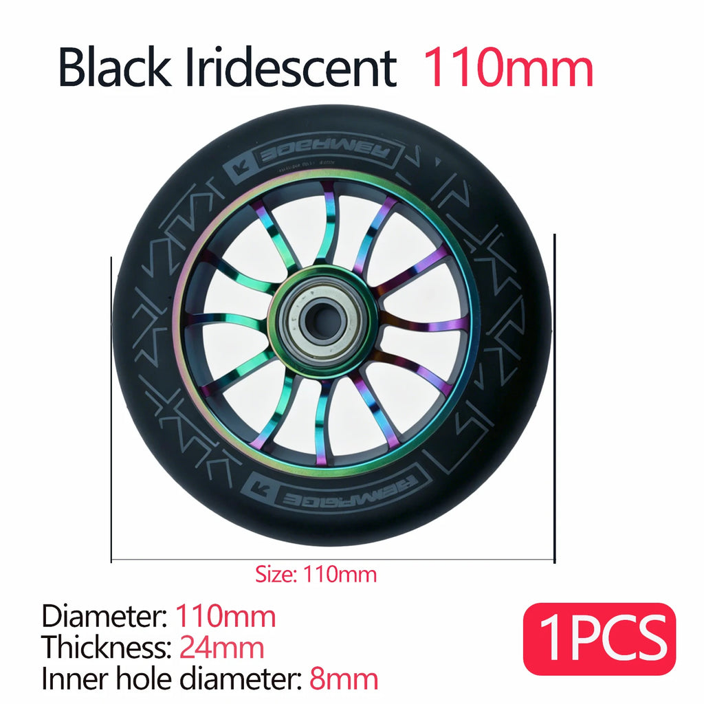 100/110/120mm Extreme Scooter Wheel, Aluminum Alloy Hub Impact Wear Resistant, Freestyle Racing Replacement Accessory