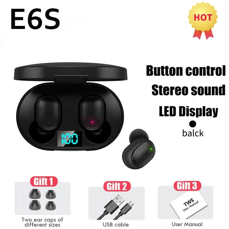 2026 Hot TWS E6S Fone Bluetooth Earphones Wireless Bluetooth Headset Noise Cancelling Headset With Microphone Headphones
