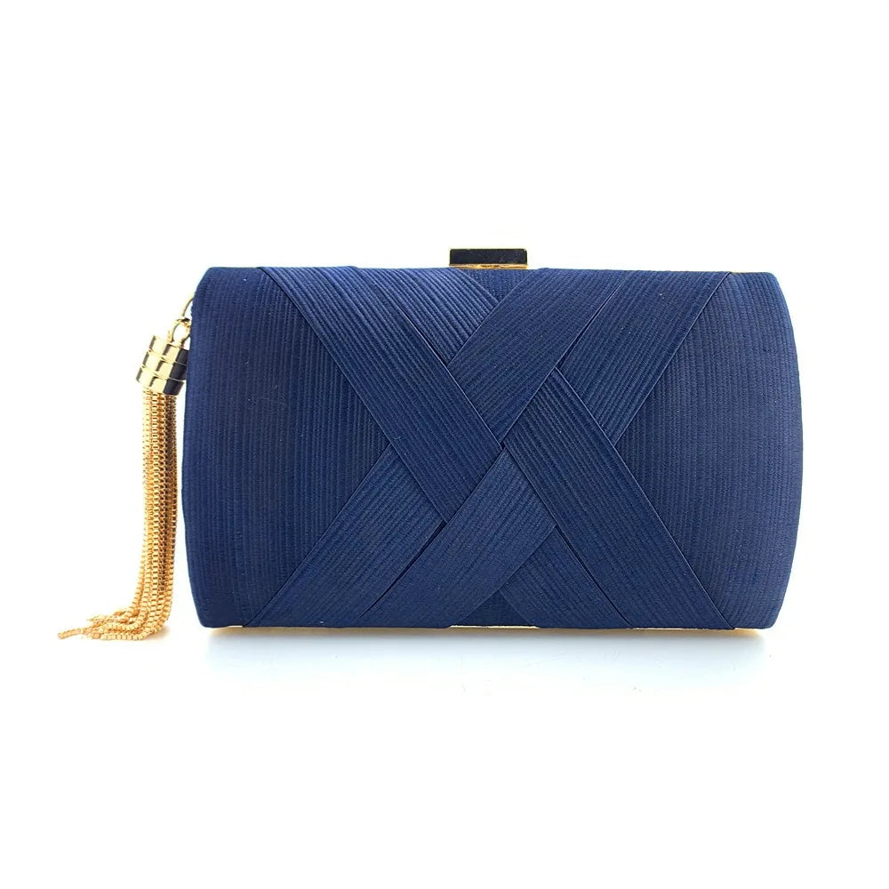 Casual Luxury Silk Fabric Dinner Handbag Tassel Chain Evening Banquet Bag Hand Hold Square Bridal Clutch Bag Wedding