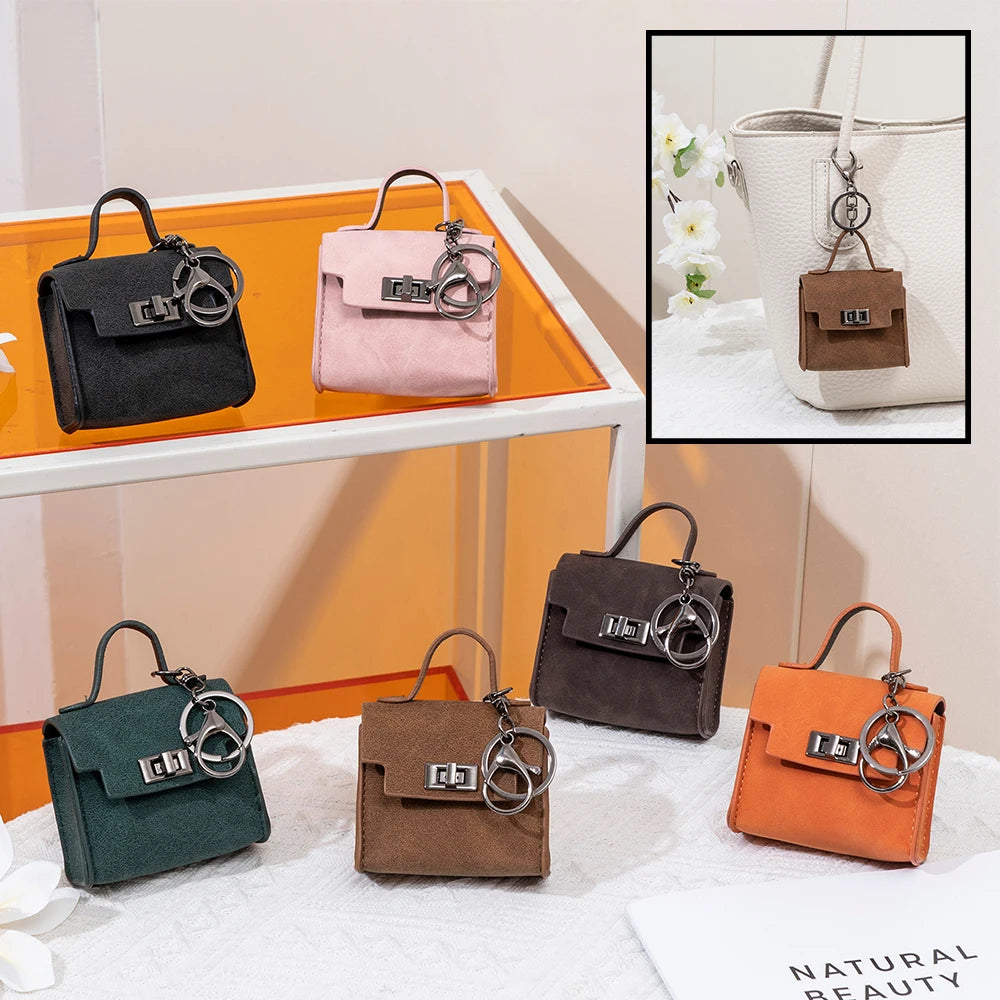 Vintage Suede Mini Handbag Charm Multi-use Airpod Storage Bag Ornament