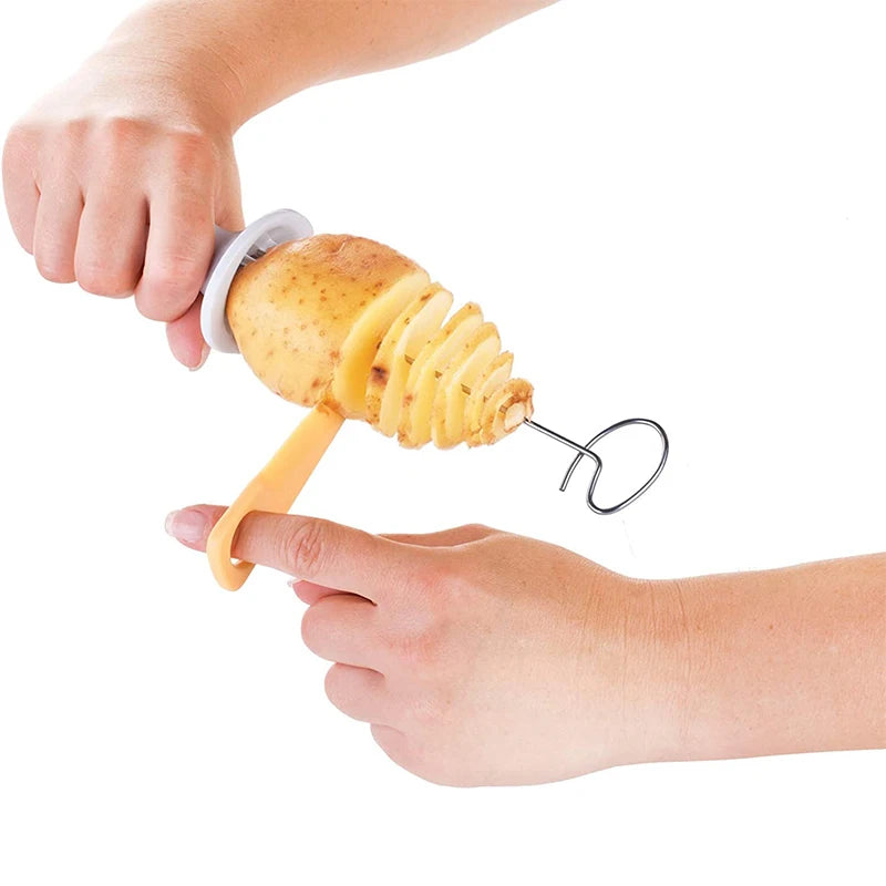 LMETJMA Tornado Spiral Potato Cutter Fry Vegetable Spiralizer Chips Maker with 4 Sticks Twisted Potato Slicer JT99