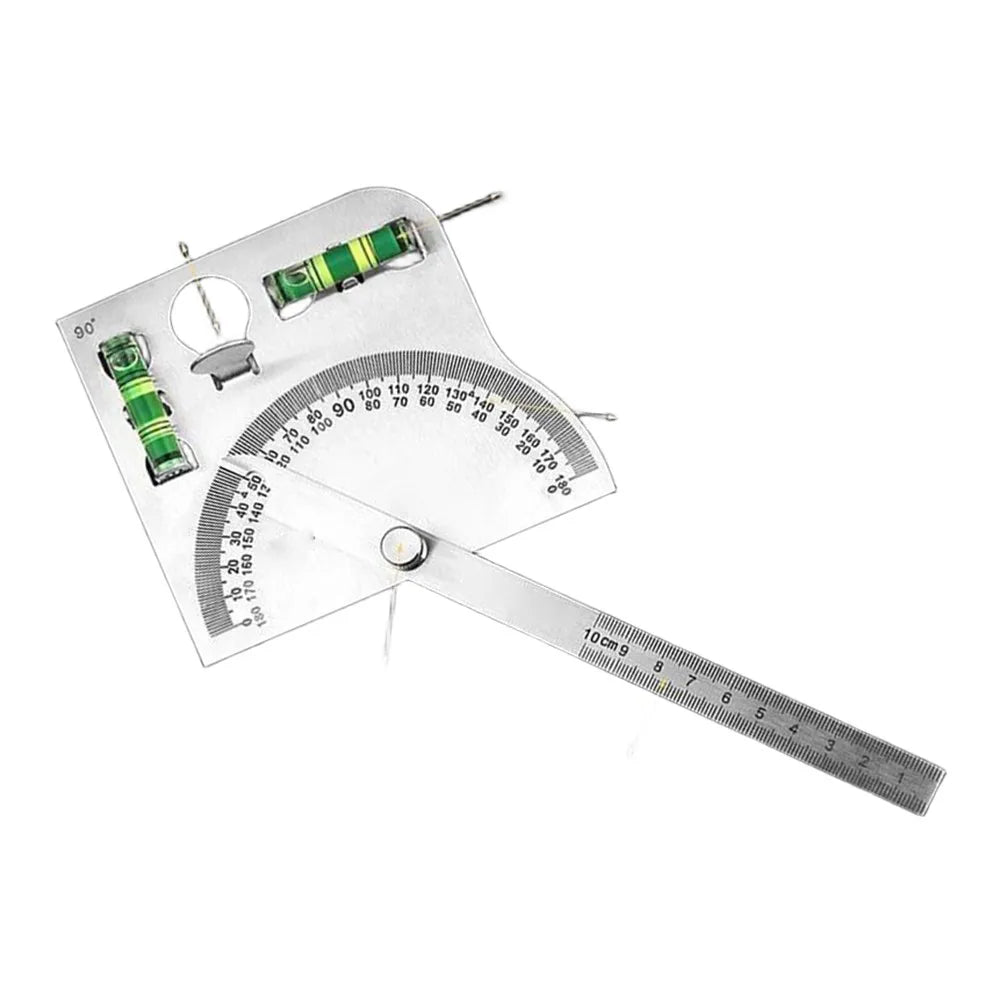 Multi-Function Stainless Steel Angle Measuring Tool Combining Protractor Level and Straightedge for Workshop Use